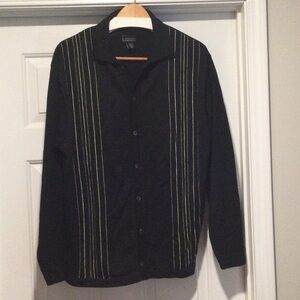 Men’s Vintage Black and Beige Striped Knit Sweater